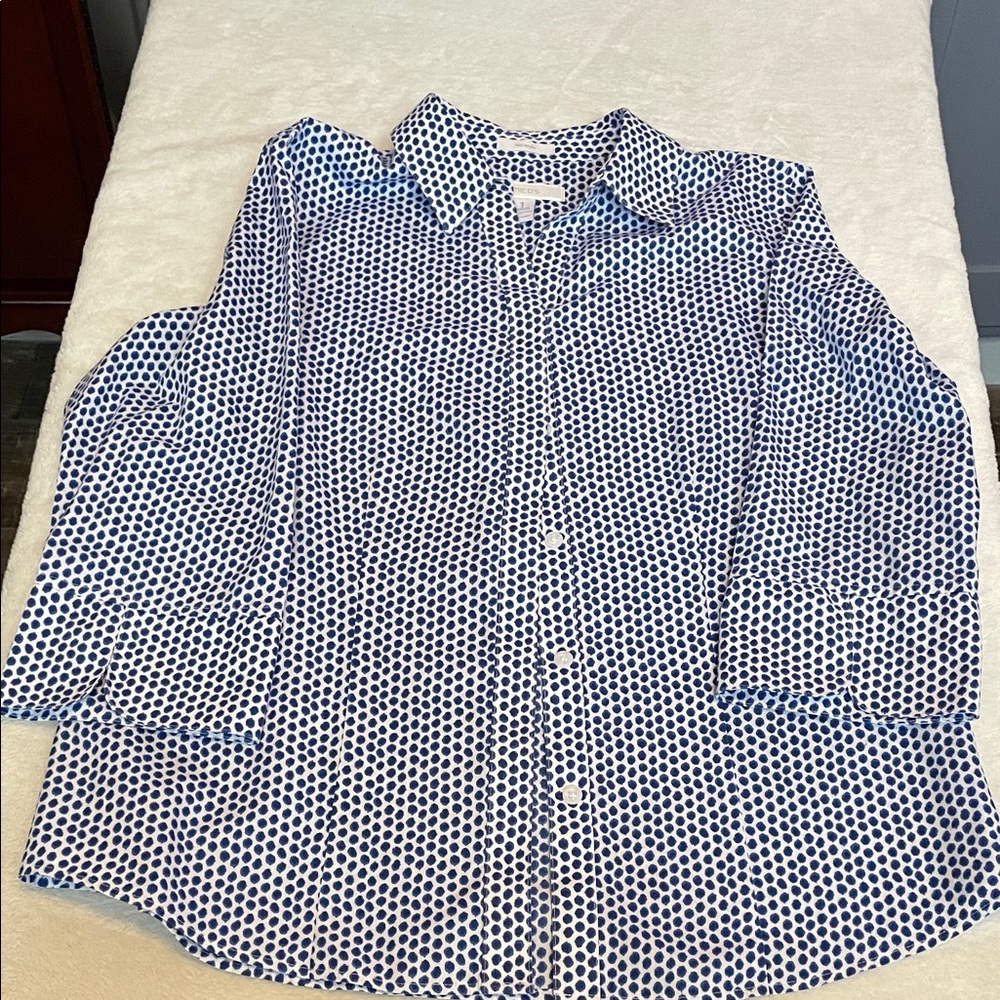 Chico's Navy and White Geometric Button Down Shirt